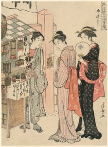 Den sjette måneden (Kazemachizuki), fra serien "Fashionable Monthly Visits to Sacred Places in the Four Seasons (Furyu shiki no tsuki mode)" av Torii Kiyonaga