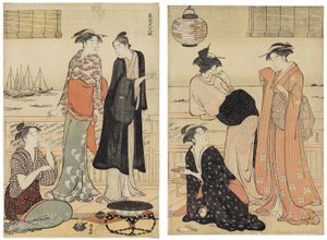 The Sixth Month, Enjoying the Evening Cool in a Teahouse, fra serien The Twelve Months in the Southern Quarter (Minami jūni kō) av Torii Kiyonaga