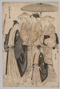 Kvinne fra Yoshiwara og ledsagere, 1752-1815. av Torii Kiyonaga