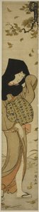 Woman with Black Hood in Windblown Leaves, fra serien "Twelve Scenes of Popular Customs (Fuzoku juni tsui)" av Torii Kiyonaga