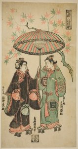 Team Sanogawa Ichimatsu As Kumenosuke og Takinaka Hidematsu As Oume, fra ” av Torii Kiyonobu II