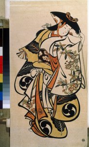 Mannlig skuespiller som spiller kvinnen. Trykk av Torii Kiyonobu den eldste (1664-1729) av Torii Kiyonobu I