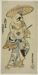 Skuespilleren Sawamura Sojuro I som Soga no Juro i stykket "Tsuru Kame Osana Soga," fremførte på Ichimura Theatre den første måneden, 1721 (?) av Torii Kiyotomo