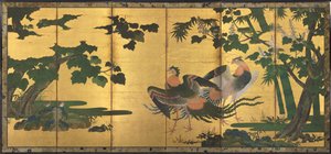 Peafowl and Phoenixes, sent på 1500-tallet. av Tosa Mitsuyoshi