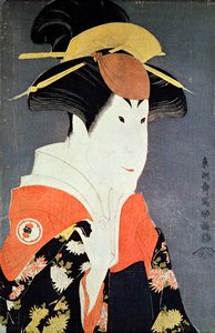 Hode og skuldre til kabuki-skuespilleren Segawa Tomisaburo II som Yadorigi, kone til Ogishi Kurando), utgitt i 1794 (farget treblokktrykk) av Toshusai Sharaku