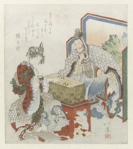 En mann som spiller backgammon med en dame av Totoya Hokkei