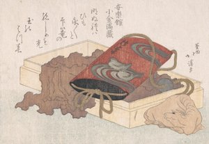 Lakk Inro med vannfugler og okseformet netsuke i en boks fra vårregnet ..., sannsynligvis 1817. av Totoya Hokkei