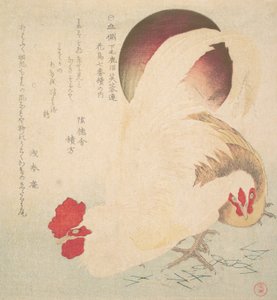 Rising Sun og en hane og en høne, ca. 1800. av Totoya Hokkei