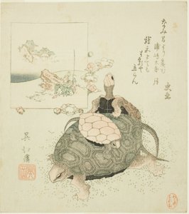 Sea turtles and Urashima Taro av Totoya Hokkei