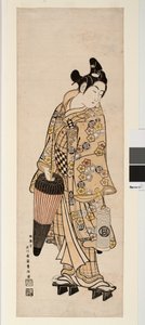 Skuespilleren Sanogawa Ichimatsu holder en lykt og en paraply av Toyonobu Ishikawa