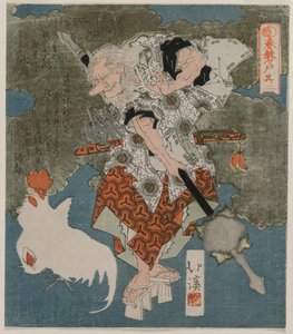 Ved siden av en hvit hane og høne fra serien The Spring Cave, 1825. av Toyota Hokkei
