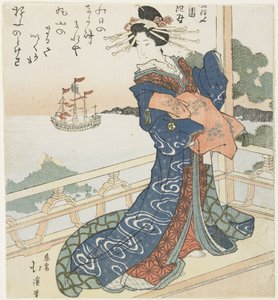 Courtesane ser på et fremmed skip, 1818-1844 av Toyota Hokkei