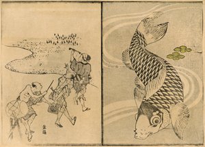 Tre menn og karpe, 1814, 1924. av Toyota Hokkei