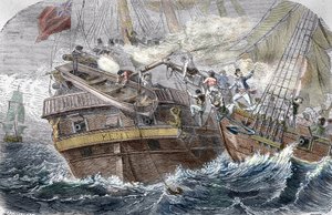Capture of the Kent"" av den franske kaperen Robert Surcouf (1773-1827) på skipet ""La Confidence"" den 7/10/1800 i Bengalbukta"" (Kampen mellom den franske selvtilliten (Robert Surcouf) og HMS Kent i Bengalbukten, 7 av Trichon (after)