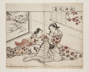 Kone til Nagai (Nagai-shi Tsuma) (treblokktrykk i farger)