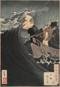 One Hundred Aspects of the Moon #12: Benkei Calming the Waves at Daimotsu Bay av Tsukioka Yoshitoshi