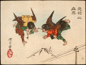 Tengu-budbringere som kolliderer i luften av Tsukioka Yoshitoshi