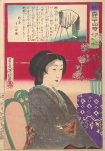 24 timer på Shimbashi Yanagibashi: 12 på. Shinyanagi Nijuyoji, Gozen Jyuniji. . . , 1880. av Tsukioka Yoshitoshi