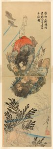 Zhang Shun, den hvite spruten i bølgene, og Li Kui, den svarte virvelvinden, i en undervannskamp (Rori Hakucho Chojun og Kokusenpu Riki) av Tsukioka Yoshitoshi