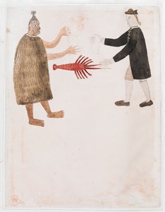 Legg til MS 15508 [Tegning nr.12] En maori som bytter en kreps med en engelsk sjøoffiser, 