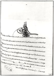 Dokument som gir sikker passasje gitt til Rene de Chateaubriand (1768–1848) av Sultan Selim III (1761–1808) 14.–23. september 1806 (penn og blekk på papir) av Turkish School