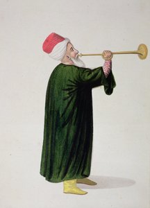 Offisiell trompetist for Janissary Military Band, osmansk periode, tredje kvartal av 1700-tallet (wc på papir) av Turkish School
