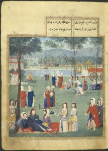 Eller. 7094 f.7, The Gardens of the Kagithane (The Sweet Waters of Europe), Women in a park (akvarell på papir) av Turkish School