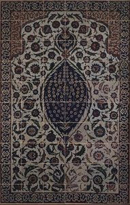 Panel av fliser med tchi-skymønster som omgir et sentralt motiv av en villrosebusk, fra utsiden av inngangsverandaen til mausoleet til Salim II, Osmanli Sultan i Tyrkia, designet av arkitekten Sinan, i distriktet Haghia Sophia, Iznik av Turkish School