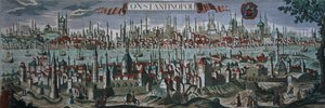 Panoramautsikt over Konstantinopel, sent på 1700-tallet av Turkish School