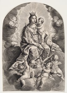 Jomfru Maria i skyen, med Jesusbarnet, septer og krone