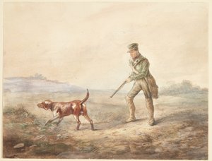 Landskap med en jeger og hunden hans av Ubekendt