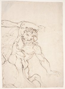 Minotaur, kjemper mot Theseus, hvis venstre underarm sees av Ubekendt Gb9246