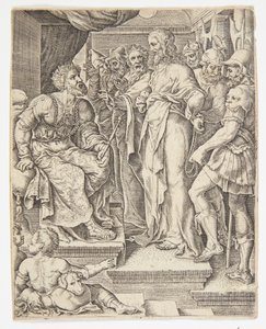 Kristus før Herodes av Ubekendt efter Dirck Volckertsz. Coornhert efter Maarten van Heemskerck