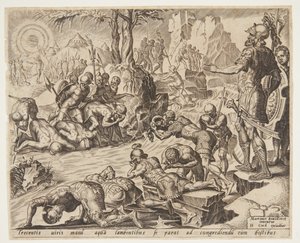 Gideon ser på måten soldatene drikker på av Ubekendt efter Maarten van Heemskerck