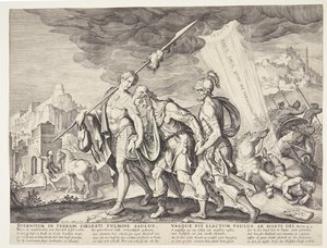 Den blinde Saul førte til Damaskus av Ubekendt efter Philips Galle efter forlæg af Maarten van Heemskerck
