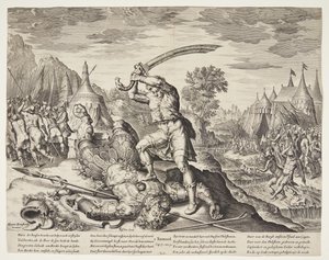 David kuttet hodet til Goliat av Ubekendt efter ubekendt efter Maarten van Heemskerck