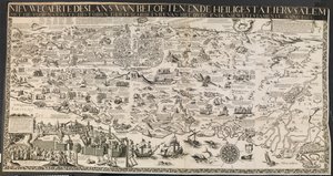 Ny carte des lants av løfter og den hellige byen Ierusalem. av Ubekendt nederlandsk aktiv midten af 1600 tallet