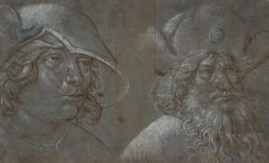 To herrehoder i trekvart profil til høyre, begge iført slående hatter. av Ubekendt tysk nederlandsk ca. 1500