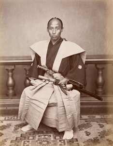 Samurai (Kiichi Harada), Nagasaki, Japan, ca. 1870 (en del overflate p skog t) av Ueno Hikoma
