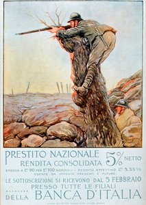Første verdenskrig: Italiensk plakat som oppmuntrer til nasjonalt lån. Illustrasjon av Ugo Finozzi (1900-tallet). 1914-1918 OBS! Bruken av dette verket kan være underlagt en forespørsel om autorisasjon til en tredjepart eller betaling av tilleggsgebyrer av Ugo Finozzi