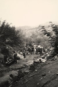 Italienske soldater fra første verdenskrig i Podgora, på den italiensk-østerrikske fronten (s/hv-bilde)