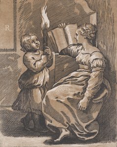 En sibylle som leser en bok vendt mot venstre, etter 1518. av Ugo da Carpi