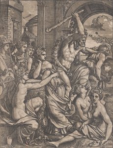 Hercules jager Gjærlighet fra Musenes tempel, ca. 1520-27. av Ugo da Carpi