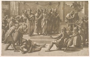 Ananias død, omgitt av apostler, 1518.