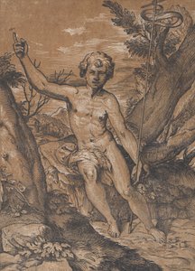 Den unge døperen Johannes i villmarken, ca. 1520-27. av Ugo da Carpi