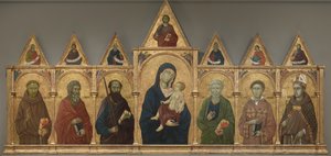 Jomfru og barn med de hellige Frans, Andreas, Paulus, Peter, Stefanus og Ludvig av Toulouse, ca. 1317-21