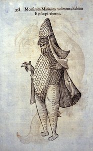 Havfesten, imaginær fisk og havmonster av Ulisse Aldrovandi (1522-1605), "Monstrorum Historiae", Bologna 1642