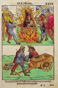Henrettelsen av Jan Hus eller en av hans prester ved Constance of Constance, fra 