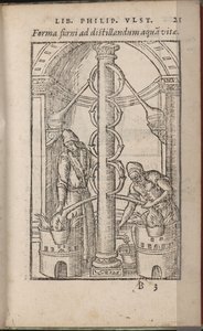 Alkymisk apparat fra: The Book of the Secrets of Nature, 1556-1557 av Ulstadius