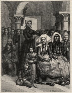 En preken i en kirke i Bretagne, tegning av M.U. Tyvegods. Gravering i "" L